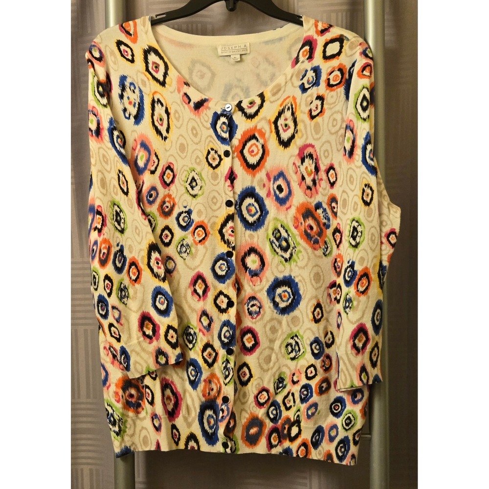 Joseph A Womens XL Cardigan Sweater Multicolor Ikat Geometric Button Front Knit
